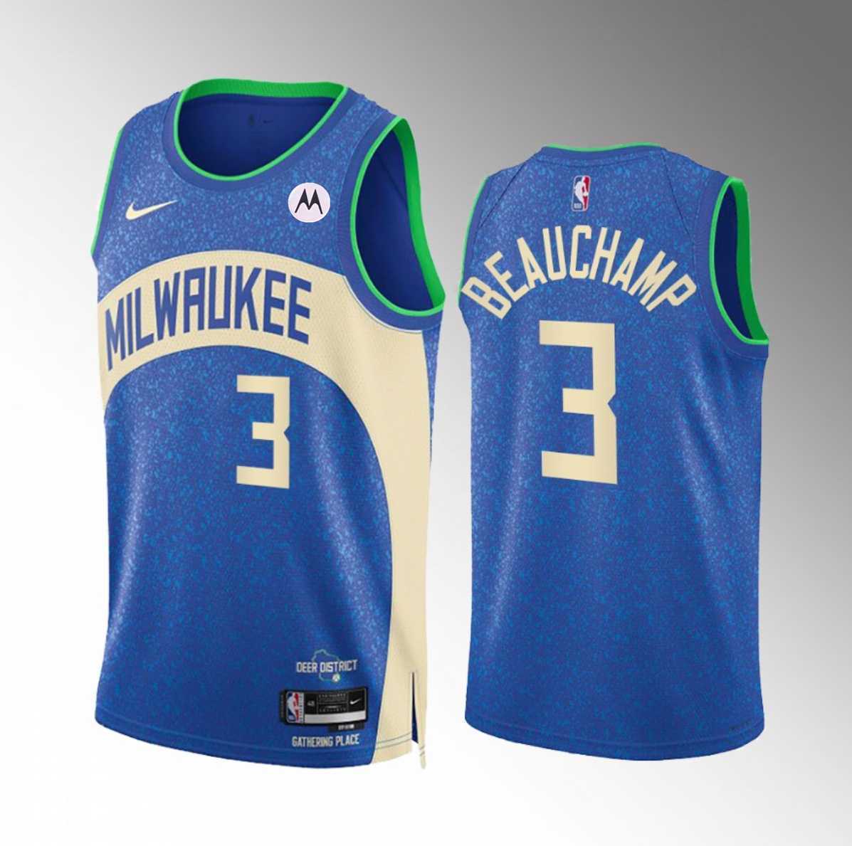 Men%27s Milwaukee Bucks #3 MarJon Beauchamp Blue 2023-24 City Edition Stitched Basketball Jersey Dzhi